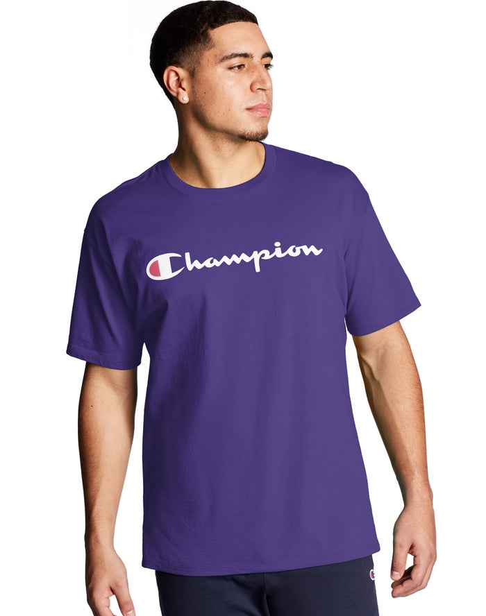 Champion Herre T-Shirts Lilla - Graphic Jersey Script Logo - Danmark LXY-849356